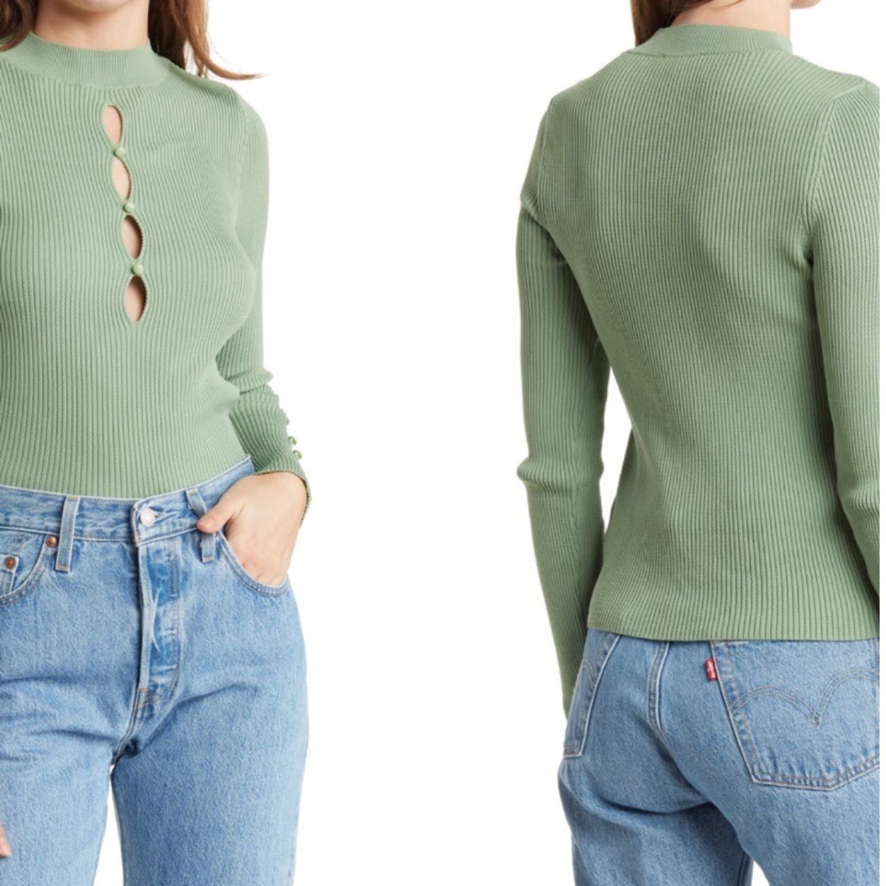 TOPSHOP Ribbed Cutout Long Sleeve Top - Picture 3 of 4